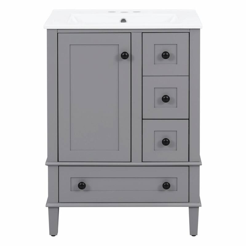 24" Bathroom Vanity with Ceramic Sink, Soft-Close Drawers, Soft-Close Door & Door-Mounted Shelf