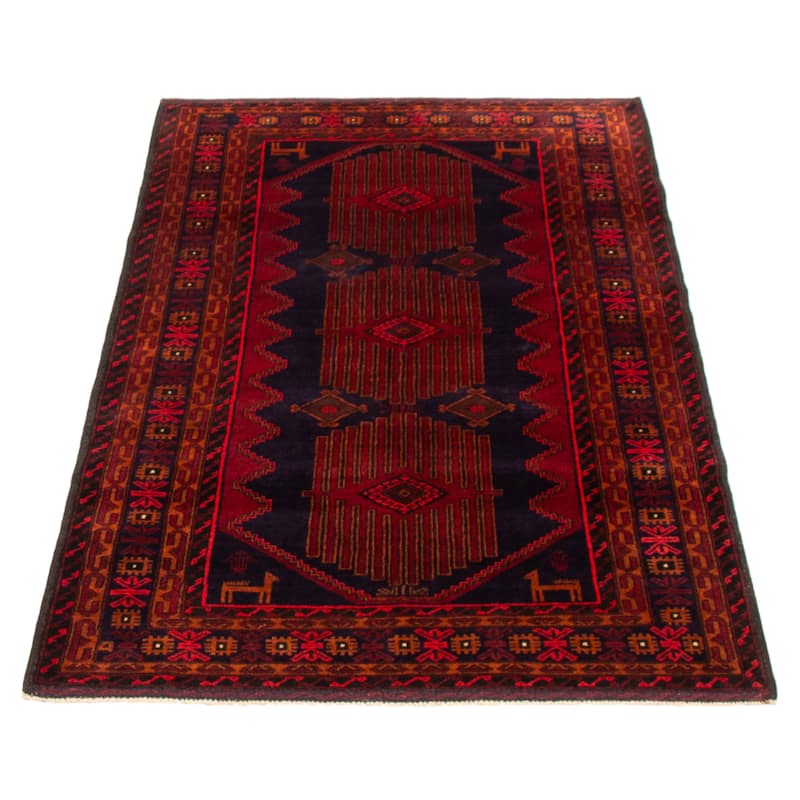 Teimani Navy, Red Rug 3'10" x 6'4" - 3'10 x 6'4