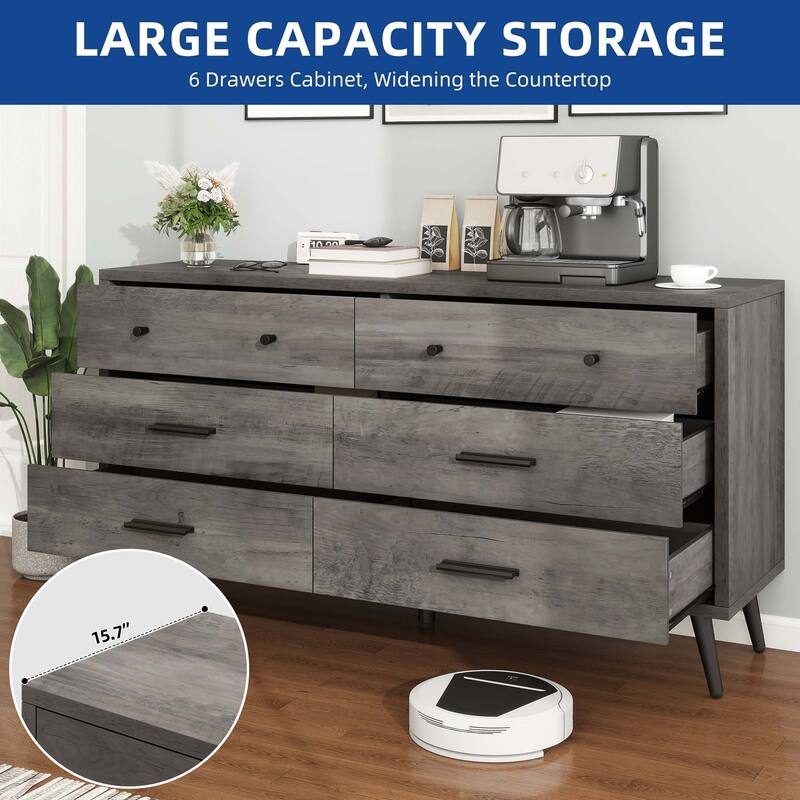Moasis 47" W 6 Drawers Double Dresser for Bedroom, Chests of drawers