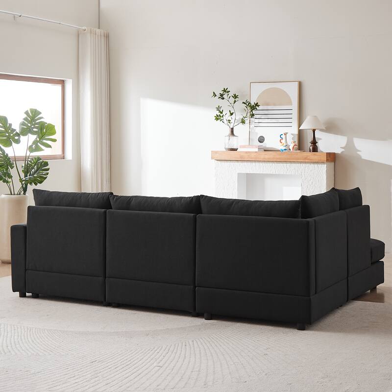 100.2" Linen L-Shaped Sectional Sofa with Ottoman & Lumbar Pillows