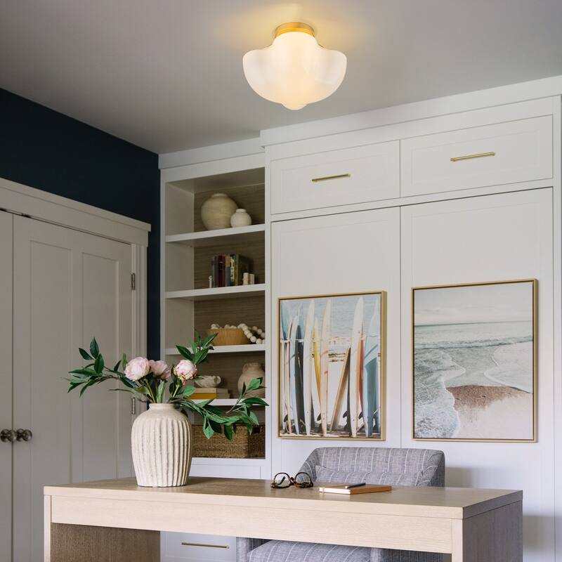 Modern Glam 3-Light Opal Glass Semi Flush Mount - Gold - 12.2-in W x 9.4-in H