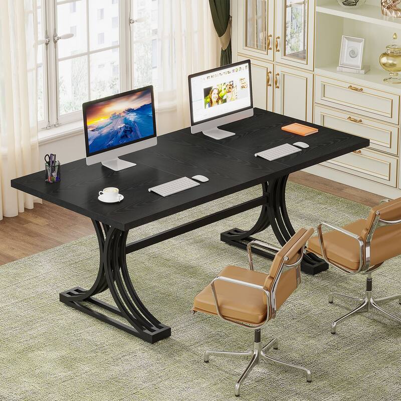 63'' Modern Executive Computer Desk with Trestles Legs, Large Writing ...