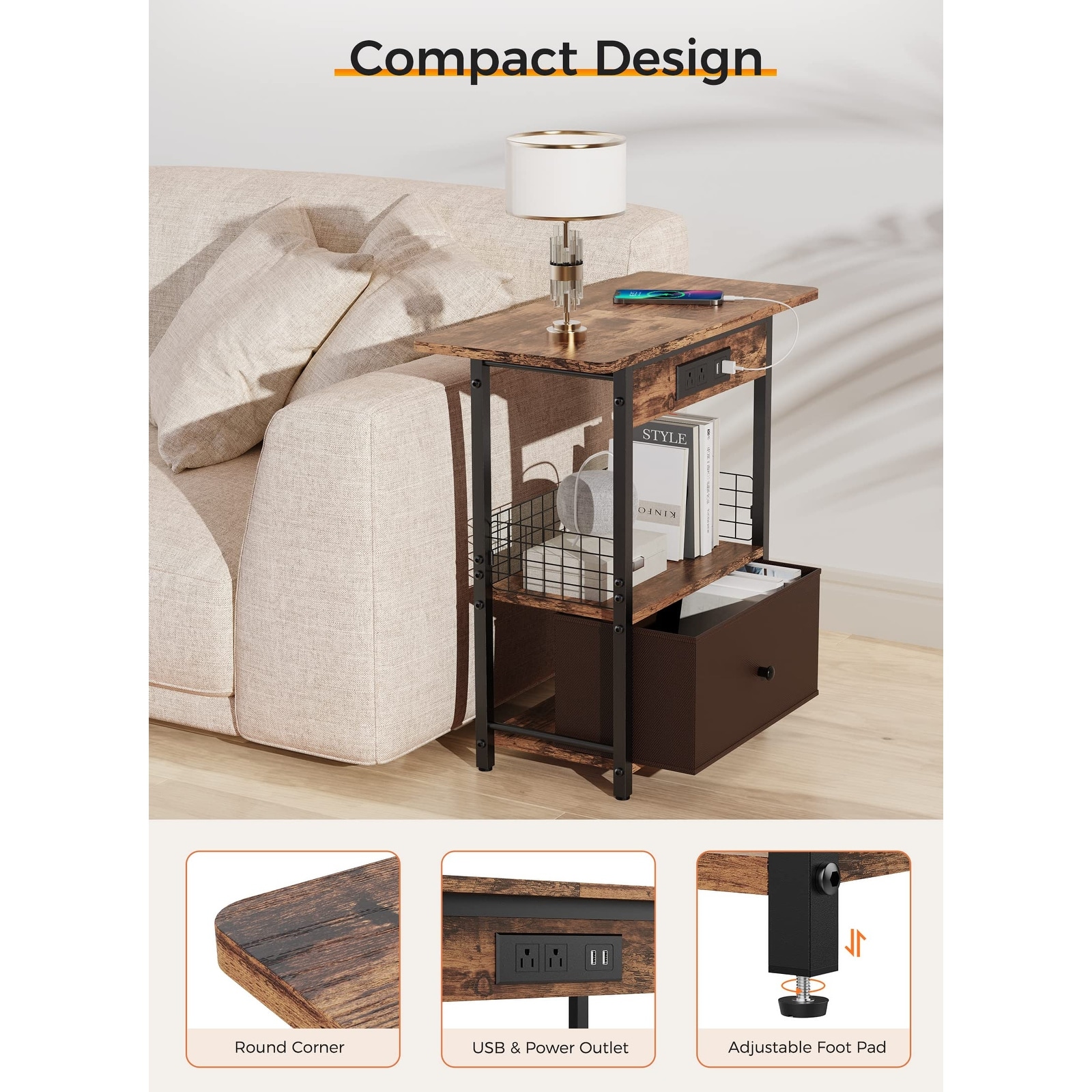 End Table with Charging Station, Narrow Side Table with USB Ports and  Outlets, Sofa Couch Table for Small Spaces Bed Bath  Beyond 37636370