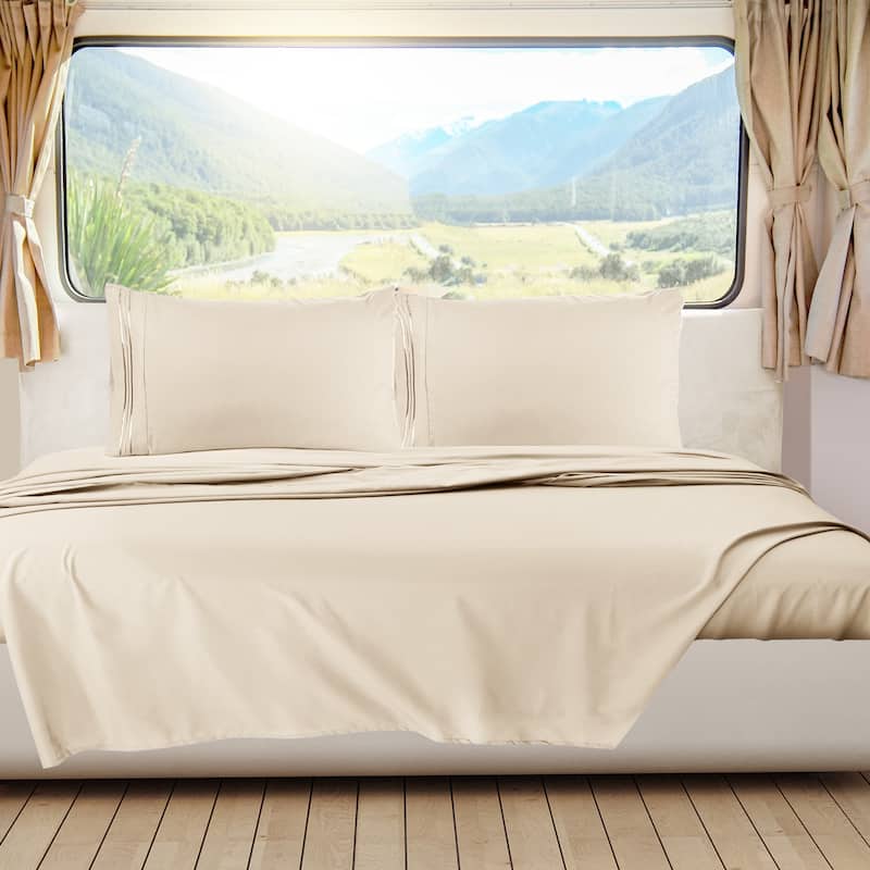 Empyrean Hotel Luxury 6 Piece Sheet Set - Super Soft Bedding Sheets & Pillowcases - Short Queen - Beige Cream