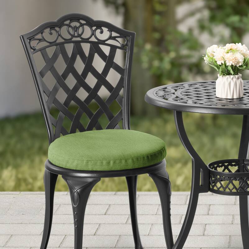 Outdoor 2-Pack 15'' x 1.2'' Green Round Chair Seat Cushions with Straps