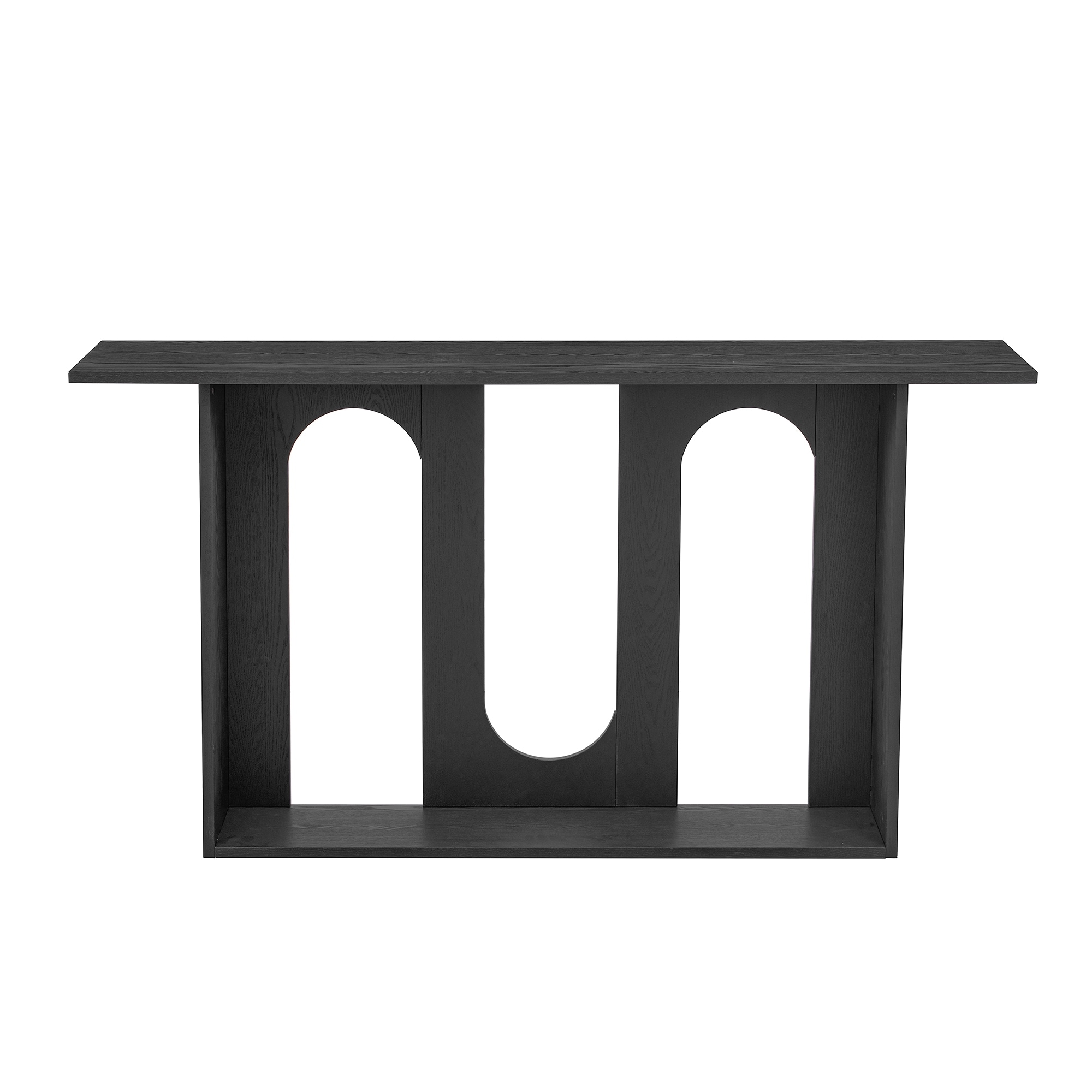 Curved Design Ash Veneer Console Table with Bottom Shelf, 60 Inch Extra Long Entryway Table Sofa Table for Living Room, Hallway