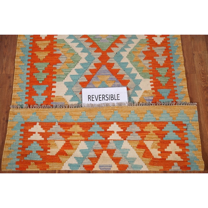 Southwestern Kilim Oriental Area Rug Flatweave Wool Carpet - 3'2"x 5'0"