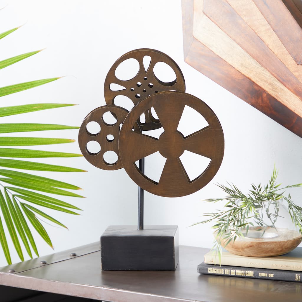 Bronze Metal Reel Film Decorative Sculpture with Elevated Block Base