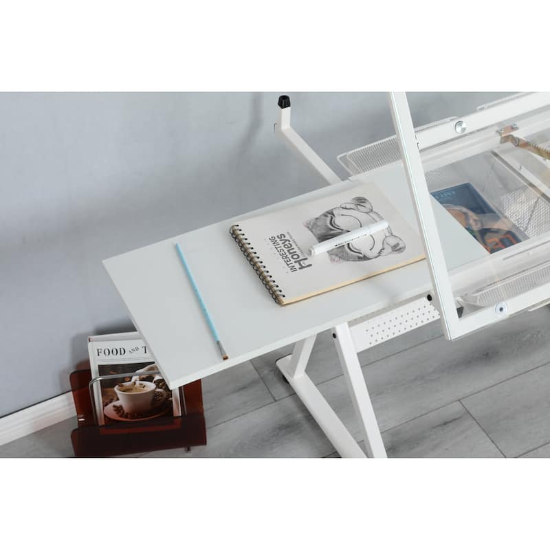 Adjustable Drafting Drawing Table Student Desks Writing Desks Art Desk Drafting Desk Hutch Desk with Stool and 3 Drawers