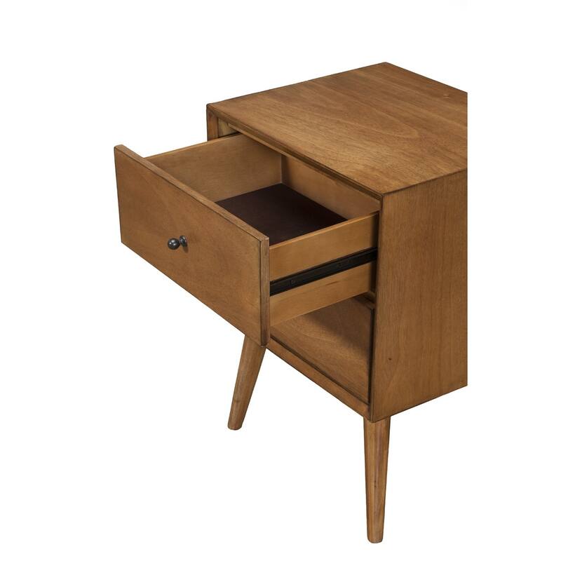 Solid Wood 2-Drawer Square Nightstand with Metal Accents