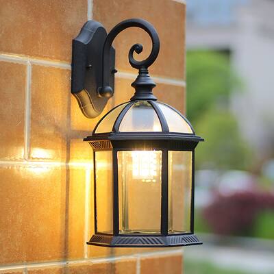 Outdoor Black Wall Lantern Waterproof Wall Sconce - 16in