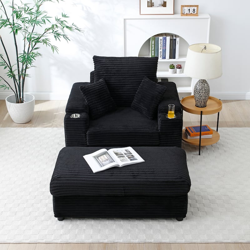 Modern 33.4" Upholstered Accent Chair with Ottoman and Large Seat for Living Room
