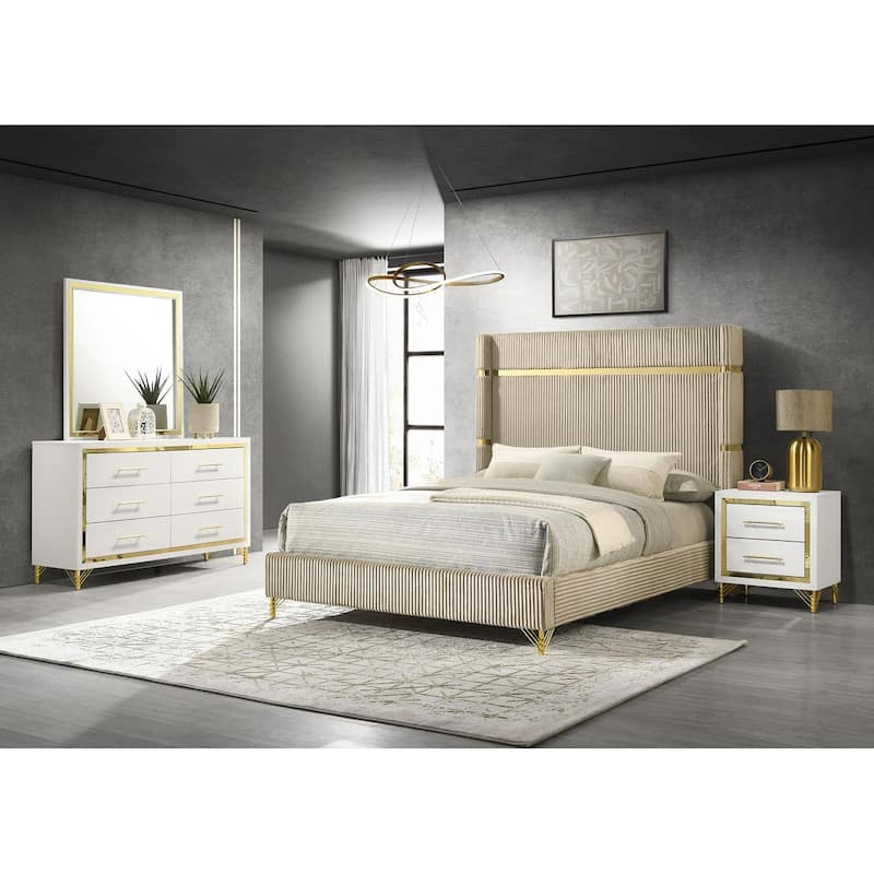 Chesney Beige 4-piece Wingback Panel Bedroom Set - Eastern King