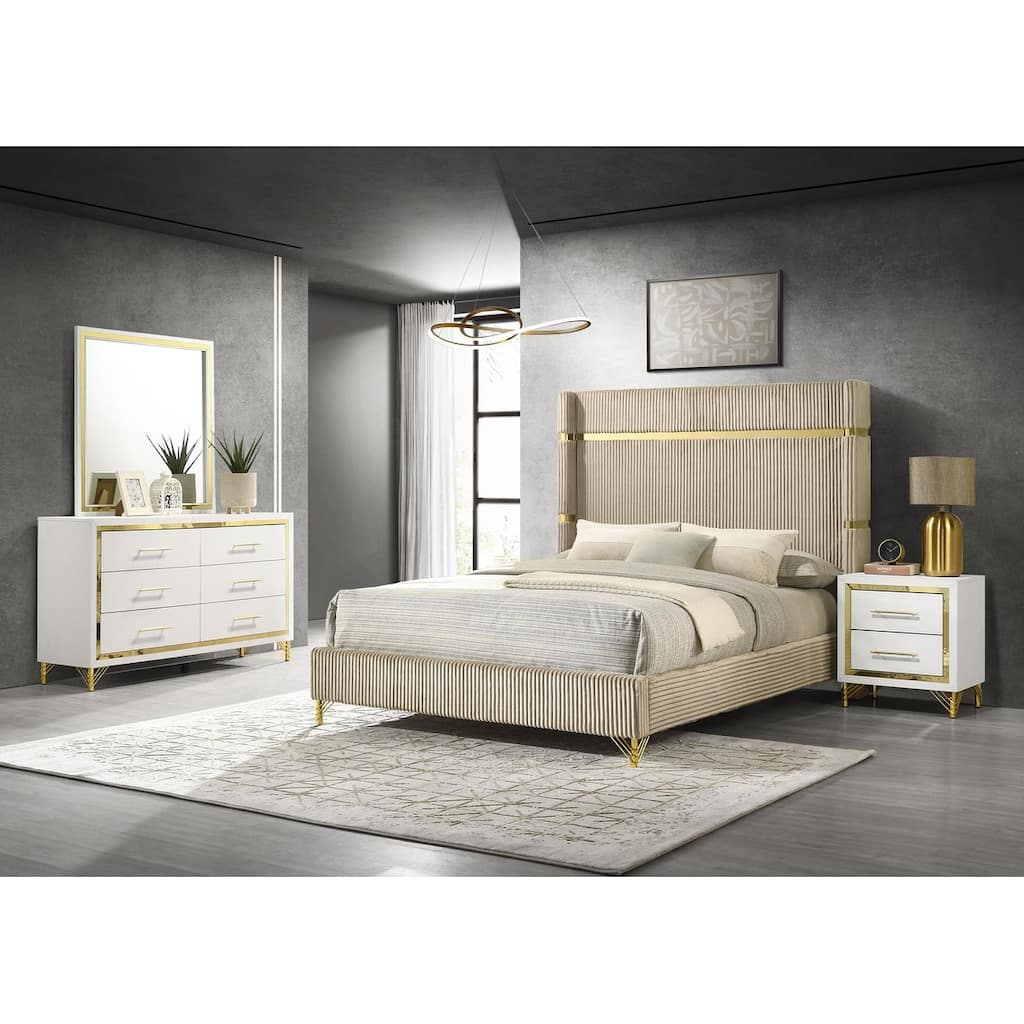 Chesney Beige 4-piece Wingback Panel Bedroom Set