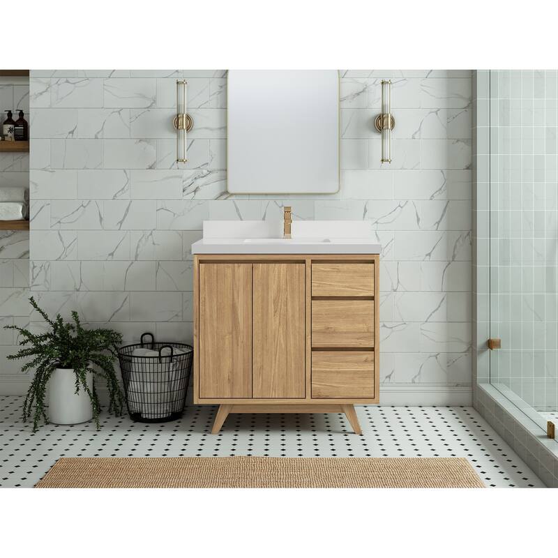 Willow Collections 36 in. W x 22 in. D Madison Teak Center Sink Bathroom Vanity with Countertop