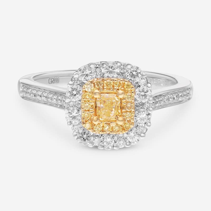Gregg Ruth 18K White Gold, Fancy Yellow Diamond and White Diamond Engagement Ring Sz. 6.75