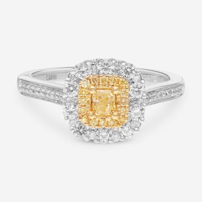 Gregg Ruth 18K White Gold, Fancy Yellow Diamond and White Diamond Engagement Ring Sz. 6.75