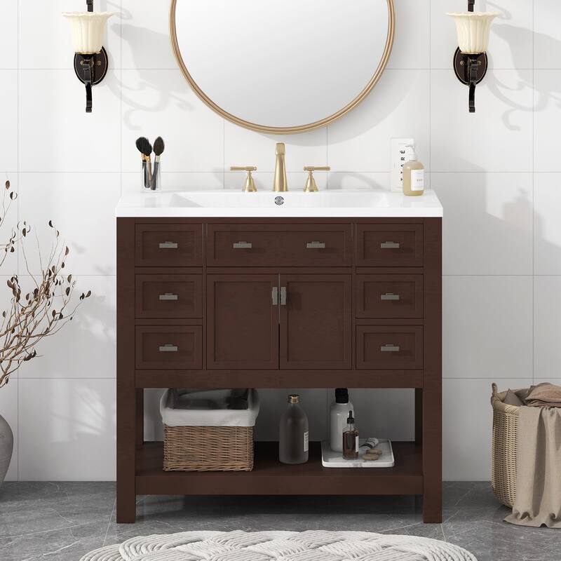 36'' Freestanding Bathroom Vanity Set with Integrated Ceramic Sink and Drawers - 36'' X 34''