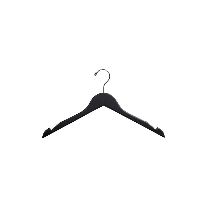 Black Wooden Top Hangers with Non-Slip Strips and Sturdy Countersunk Chrome Hook 17" Length x 7/16"Thick, Box of 25
