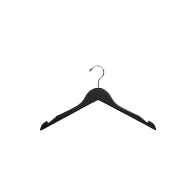 Black Wooden Top Hangers with Non-Slip Strips and Sturdy Countersunk Chrome Hook 17" Length x 7/16"Thick, Box of 25