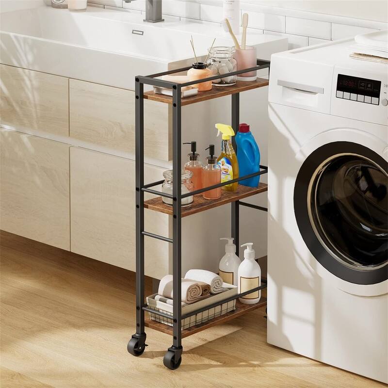 Mobile Kitchen Cart on Wheels - 5.9"D x 16"W x 31.8"H - 5.9"D x 16"W x 31.8"H - Rustic Brown