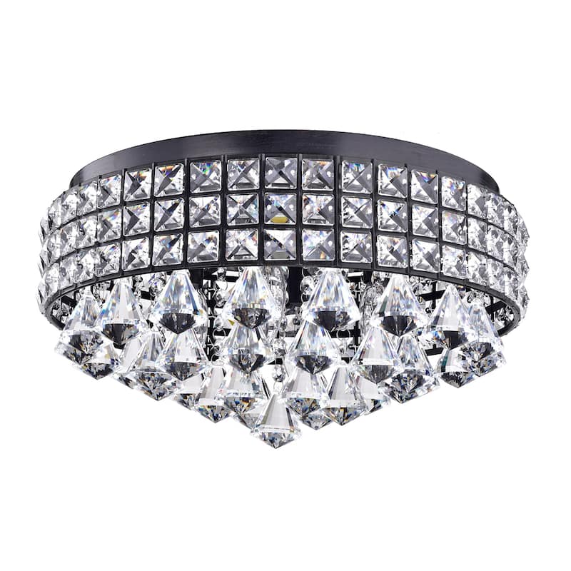 Antique Black 4-Light Crystal Drum Shade Flush Mount