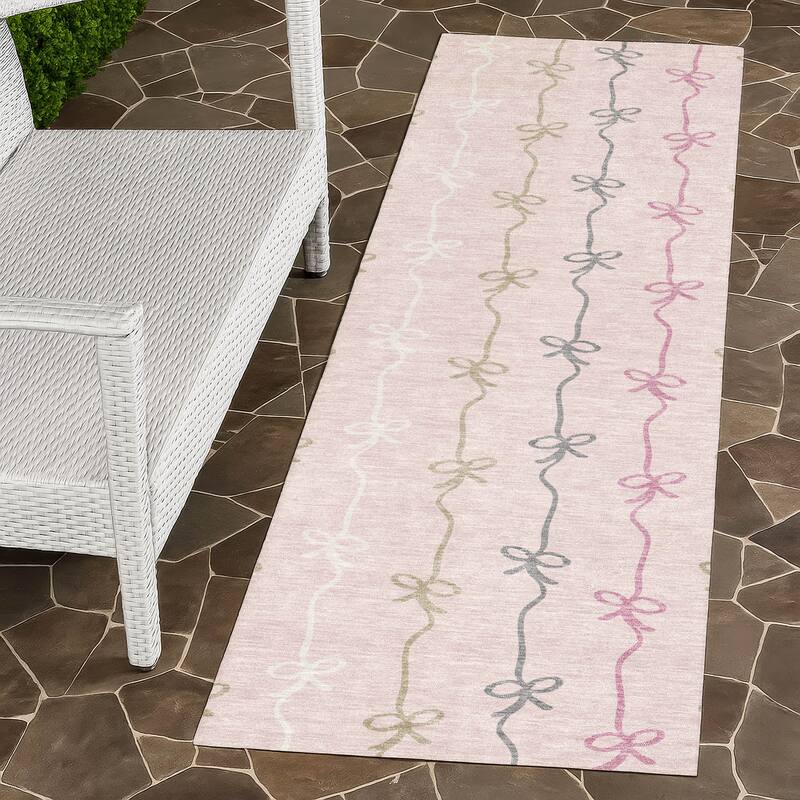 Machine Washable Indoor/ Outdoor Modern Bow Stripe Chantille Rug - Pink - 2'3" x 7'6"