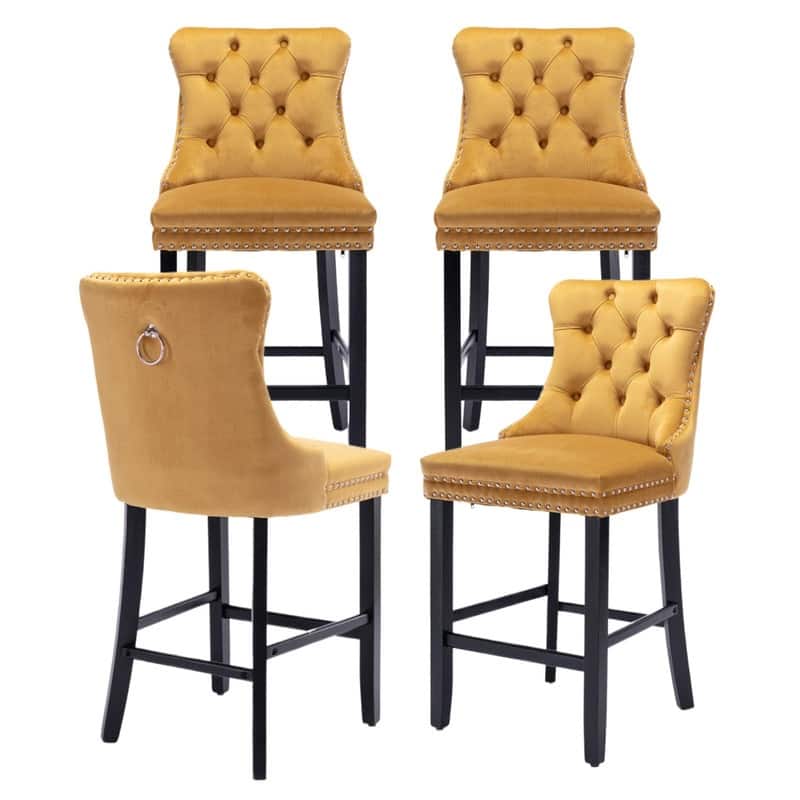 Wing Back Velvet Tufted Nailhead Barstools(Set of 4)