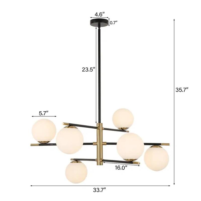 Modern 6-Light Large Bubble Sputnik Chandelier with Frosted Glass