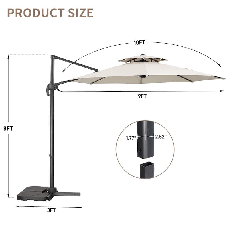 Autlaycil 10FT Cantilever Patio Umbrella with Base Included 360 Rotation Large Offset Hanging Outdoor Shade