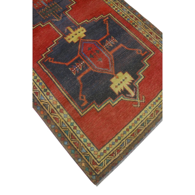 Fine Vintage Distressed Shauna Red/Navy Runner - 3'7" x 10'3"