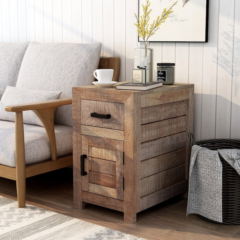 Anaisha Rustic Warm Natural Tone 23-inch Solid Wood Storage Side Table by Furniture of America - Weathered Light Natural Tone