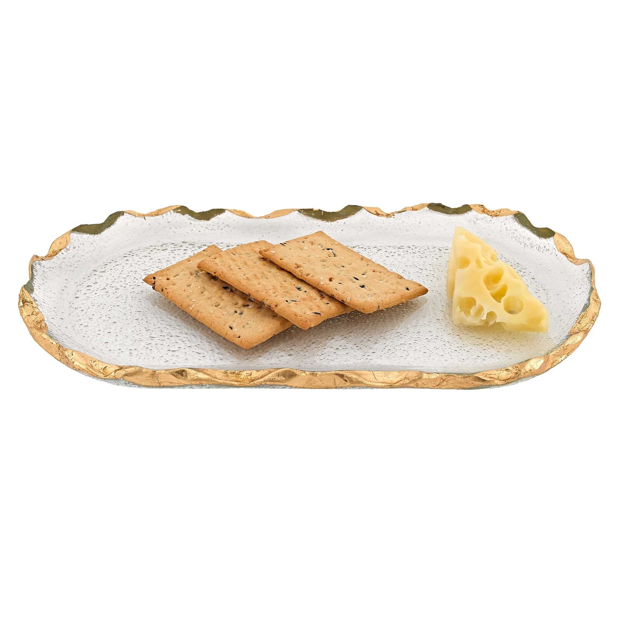 14 Glass Oval Edge Gold Leaf Platter 14 Glass Oval Edge Gold Leaf Platter
