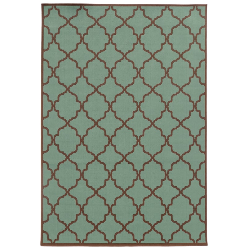 Plano Blue Brown Geometric Outdoor Casual Area Rug