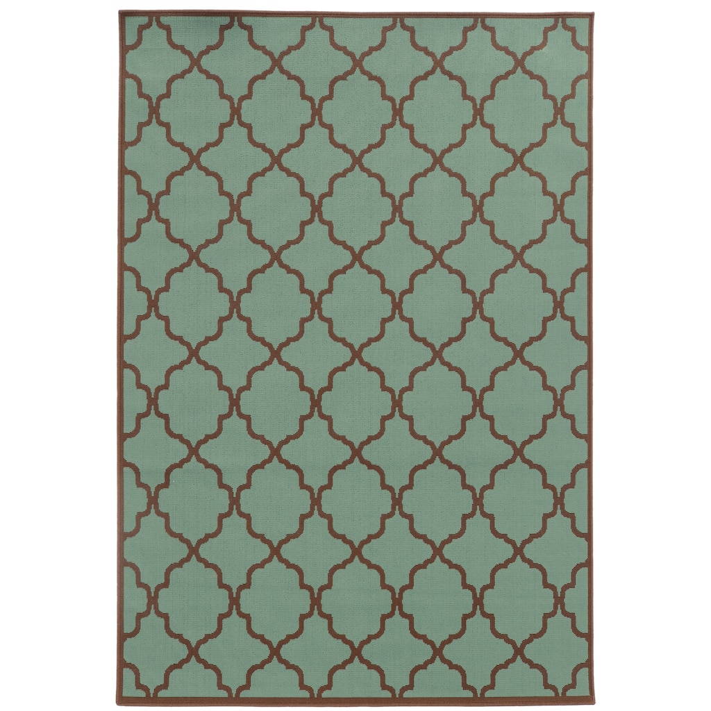 Plano Blue Brown Geometric Outdoor Casual Area Rug