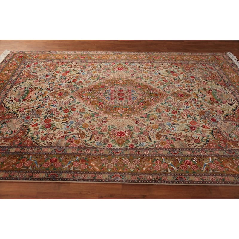 Vegetable Dye Tabriz Persian Area Rug Handmade Silk & Wool Carpet - 6'7" x 9'10"