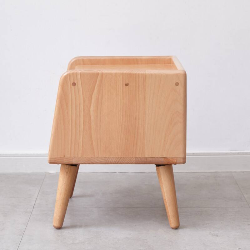 European Beech Nightstand, Solid Wood Bedside Table with Storage, Nordic Bedroom Cabinet