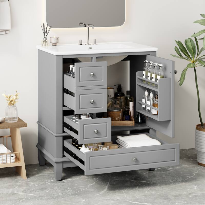 Christopher Knight Home 30" Stylish and Functional Bathroom Vanity with Sink - Grey - Left Drawer Right Door