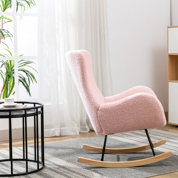 Teddy Fabric Padded Seat Rocking Chair Metal Frame Lounge Chairs with High Backrest On Sale Bed Bath Beyond 36928190