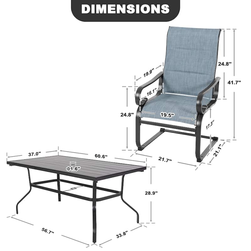 7PCS Padded Textilene Patio Dining Set with Umbrella Hole, C-Spring Motion
