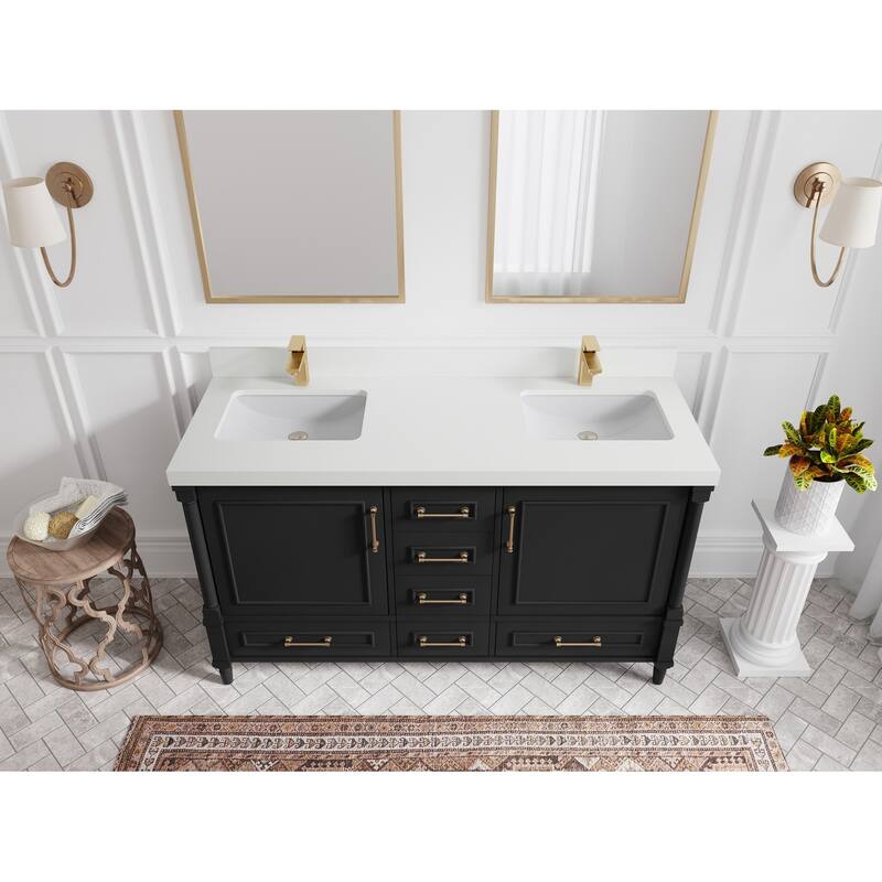 Willow Collections 60 in. W x 22 in. D Aberdeen Double Sink Bathroom Vanity with Countertop - 2" White Quartz - Black