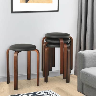 Set of 4 Bentwood Round Stool Stackable Dining Chair with Padded Seat - 15" x 15" x 18.5" (L x W x H)