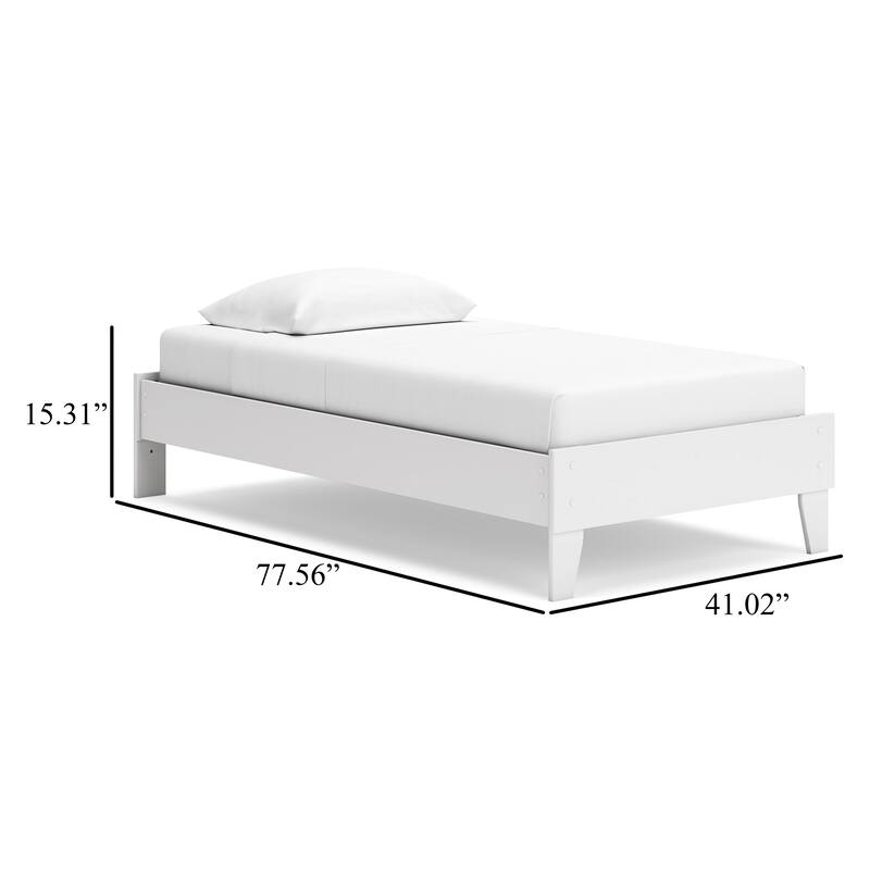 Alli Twin Size Platform Bed, Modern Matte White Wood, Low Profile Legs