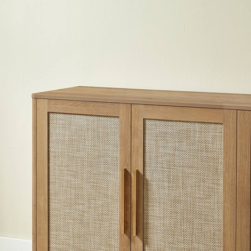 67"Rattan 4-Door Buffet Cabinet, Large Credenza Sideboard Buffet for Living Room, Hallway and Kitchen, 67"W x 15.75"D x 31.5"H