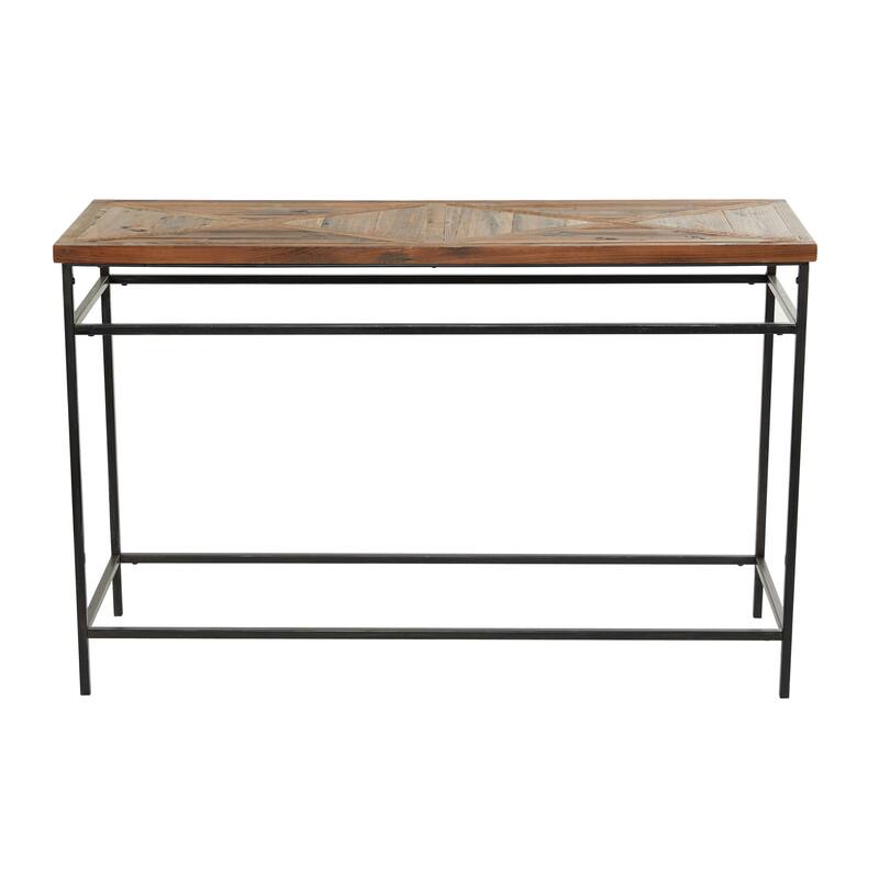 Black Metal Console Table with Brown Wood Top - 48 x 16 x 30
