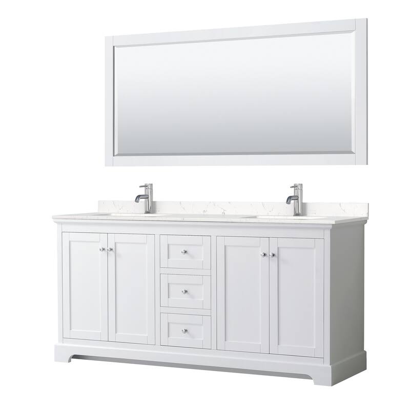 Wyndham Collection Avery 72" Free Standing Double Basin Vanity Set - White / Carrara Cultured Marble Top / Polished