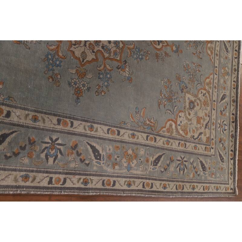 Hand Knotted Oriental 100% Wool Carpet Traditional Medallion Greys & Charcoal Tabriz Area Rug - 9' 7'' X 6' 8''