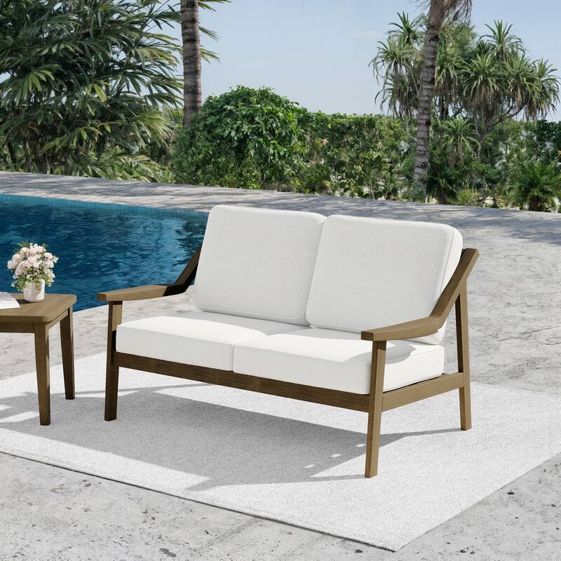 Outdoor Teak Wood Slat Back Patio Loveseat Sofa