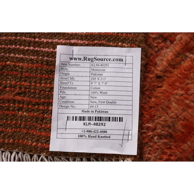 Orange Tribal Moroccan Oriental Rug Hand-Knotted Tribal Wool Carpet - 7'0" x 9'7"
