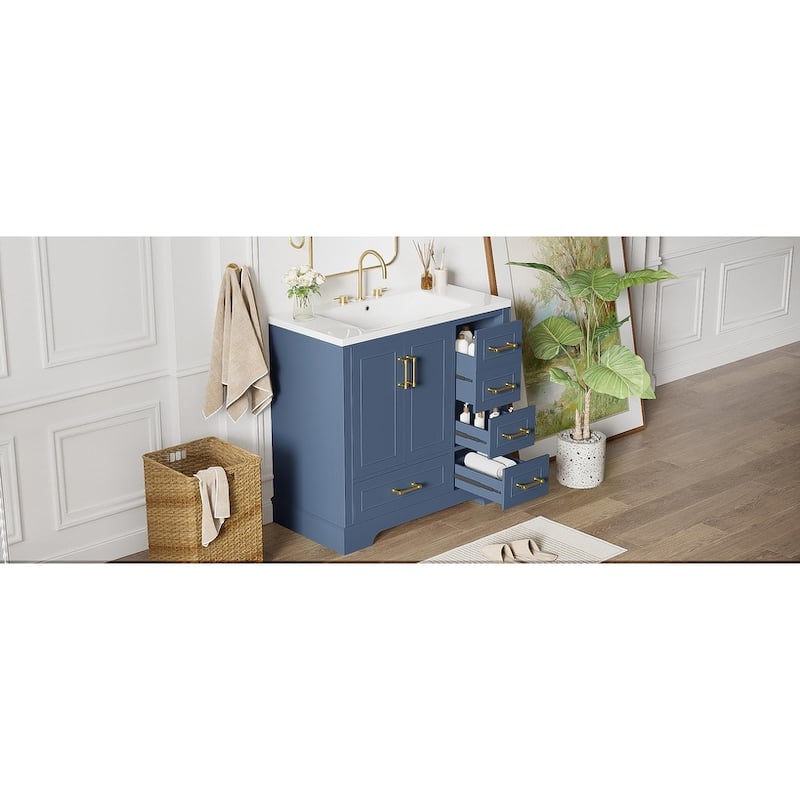 Traditional Bathroom Vanity with Resin Sink, 2 Doors and 4 Drawers